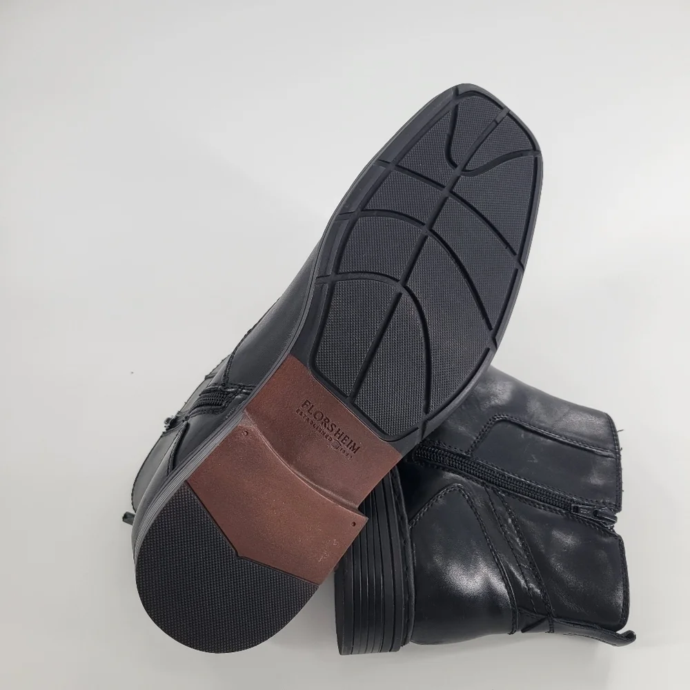 Men Florsheim Black Midtown Plain‎ toe zipper Boots Size 10